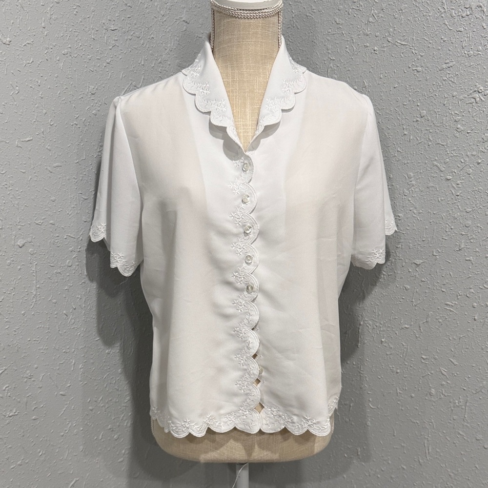 Vintage Laura Scott‎ White Scalloped Blouse Size 10P